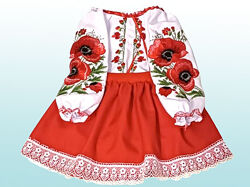 Костюм-вишиванка для дівчинки, вишиті костюми для дівчаток Червоний мак
