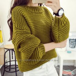 Вязаный женский свитер оверсайз Oversize крупная вязка объёмный ручная