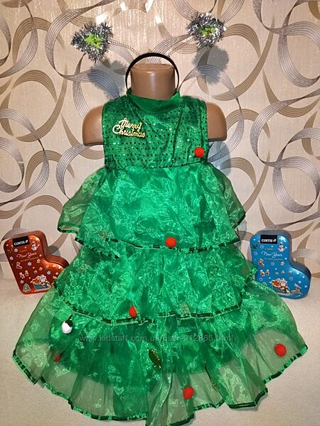 Шикарное новогодние платье елки с обручем на девочку 134/140 р