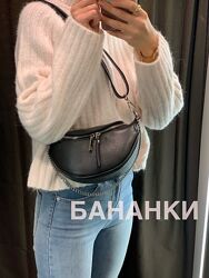 Бананка кожаная женская чёрная  Италия 
