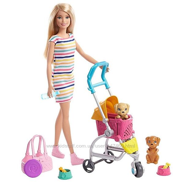 Barbie Игровой набор Barbie Stroll &acuten Play Pups с куклой Barbie, 2 щенками