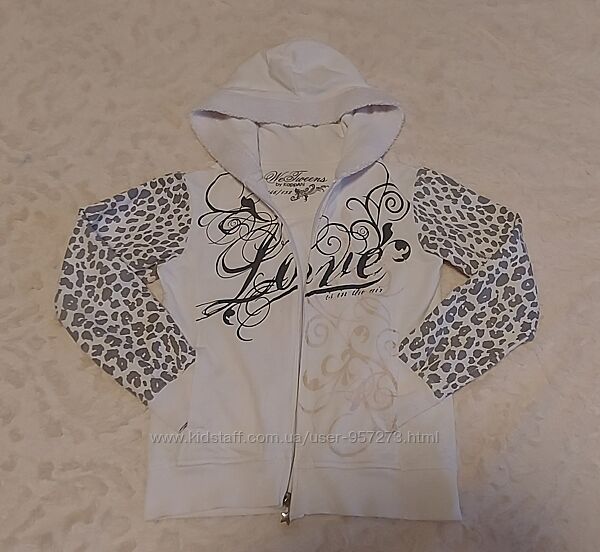 Белая кофта на змейке с капюшоном рост 146-152
