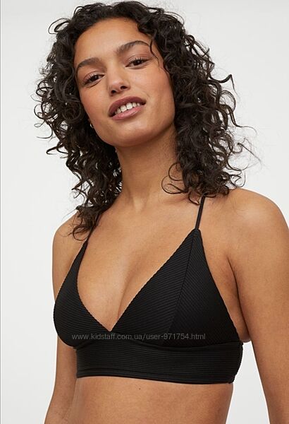 Чёрный верх от купальника, бикини топ в рубчик от h&m