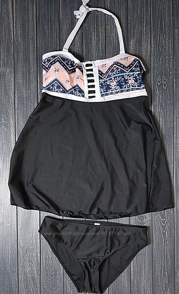 Черный купальник танкини бандо в принт