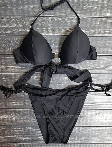 Уценка стильный раздельный черный купальник с push up