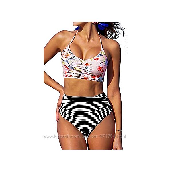 Раздельный купальник с высокими плавками и шнуровкой от cupshe