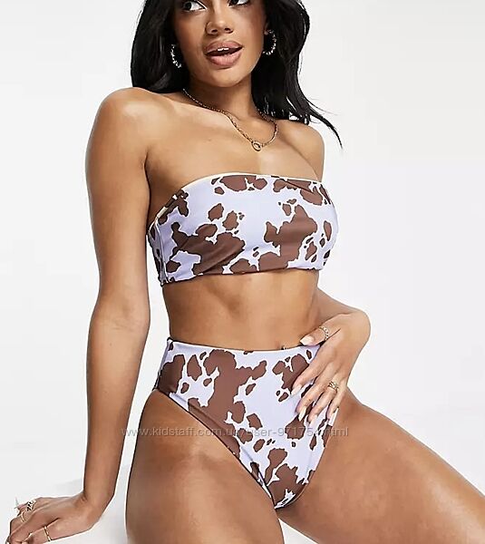 Двосторонні плавки на високій посадці у cow print від Asos