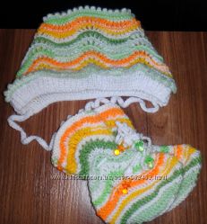 Шапочка и пинетки для новорожденных. шапочкапинетки ручная работа.