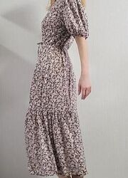 Цветочное платье миди с рукавами буфами Primark 