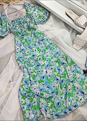 Цветочное платье миди рукава буфы Primark 