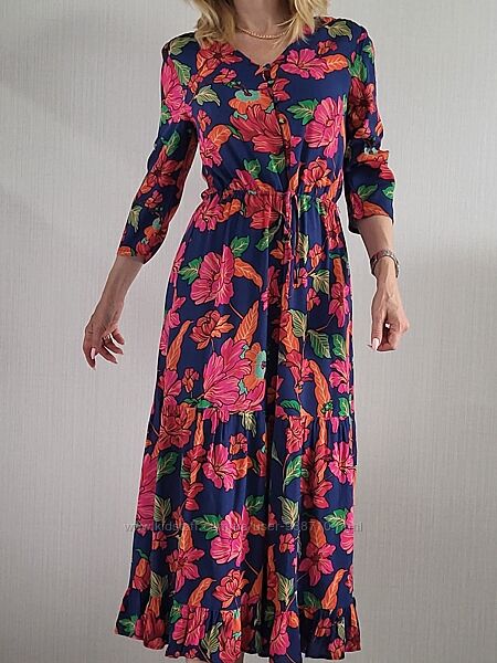 Ярусное цветочное платье миди Oliver Bonas Англия 