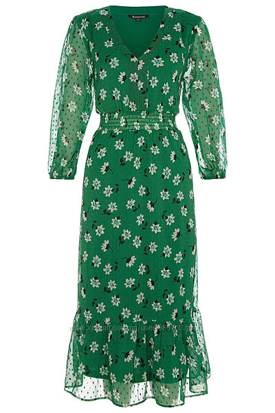 Зелёное цветочное платье миди шифон Bonmarche 