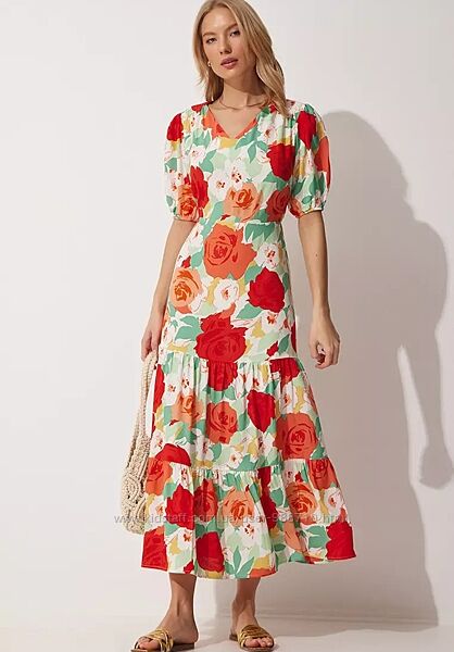 Цветочное платье миди F&F milkmaid рукава буфы