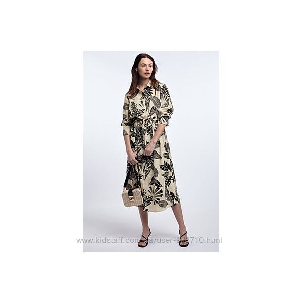 Бежевое цветочное платье рубашка миди Gina Tricot 