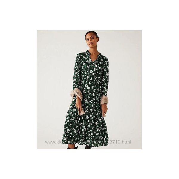 Цветочное ярусное платье миди M&S collection 