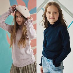 Вязаний гольф 122-140р Пудра і синій