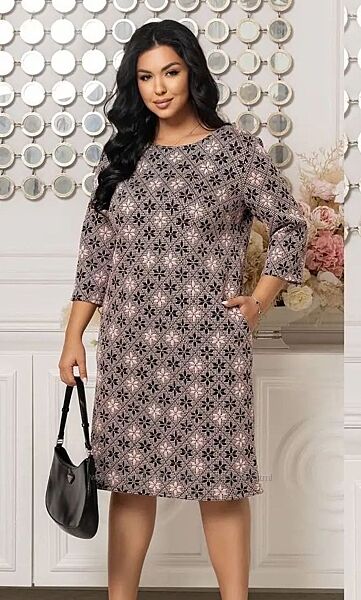 Повсякденна сукня прямого крою, з кишенями, жаккард, 54-60