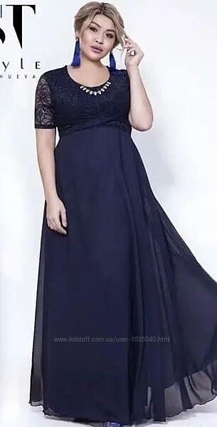 Вечірня сукня, Вечірня жіноча сукня, максі, гіпюр, шифон, 48-50 , темно син