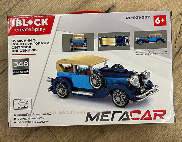 Конструктор iblock ретроавтомобиль 348 деталей pl-921-337