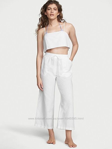 Белые брюки Victorias Secret р. L XL пляжные лен хлопок большой размер