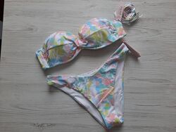 Нежный купальник бандо пуш-ап Victorias Secret в цветы плавки бразилианы
