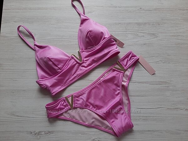 Розовый купальник с топом мягкая чашка Victorias Secret р. M L блестящий