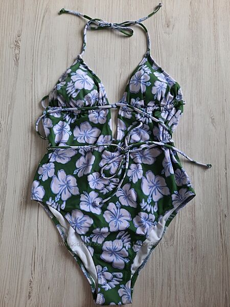 Зеленый цельный сдельный купальник Victorias secret в цветы р. М в цветы