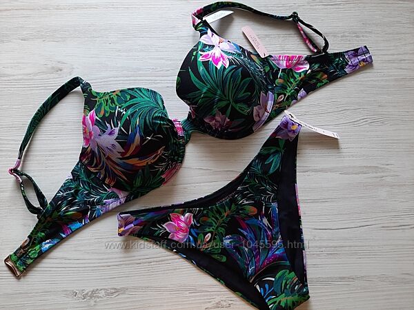 Черный купальник в цветы на большую грудь victorias secret 34ddd 34f 75ф