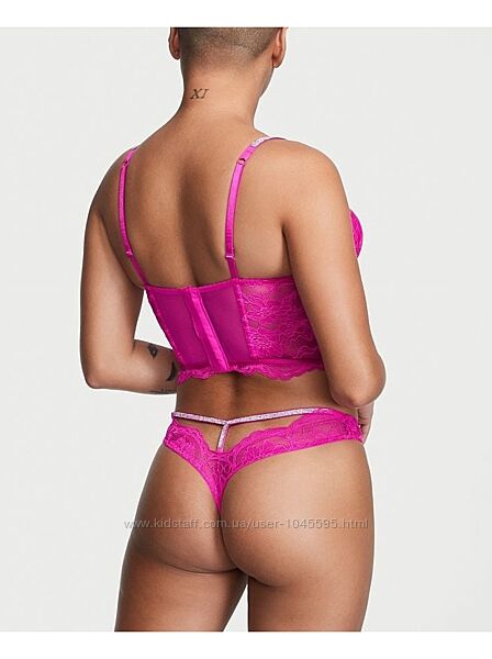 Розовые трусики стринги со стразами с камнями фуксия Виктория Сикрет S
