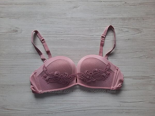 Розовый пудровый бюстгальтер лифчик бра 80в без косточек пуш-ап балконет