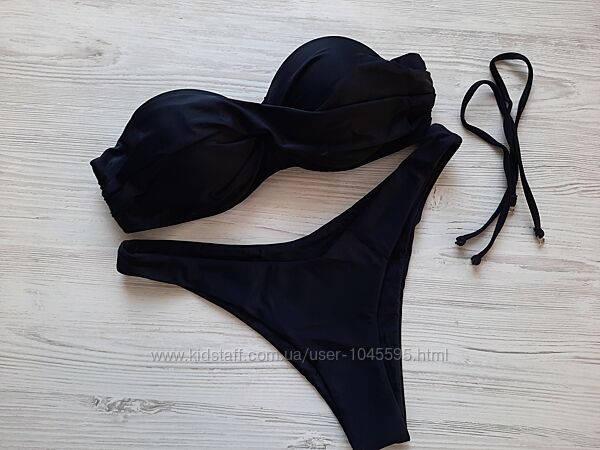 Черный купальник бандо пуш-ап р. М 75В 80А 80В плавки бразилианы Китай люкс