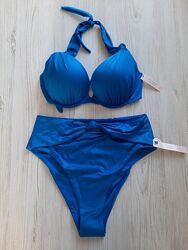 Голубой купальник высокие плавки трусики двойной пушап 36В Victorias secret