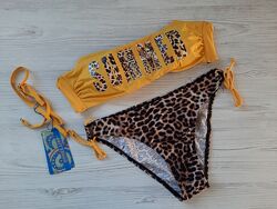 Купальник бандо мягкая чашка без пуш-апа Rivage Line M L желтый леопардовый