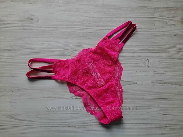 Яркие розовые малиновые трусики фуксия кружевные со стразами с камнями М