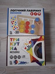 Деревянные настольные игры Логический лабиринт и Треугольная мозаика.
