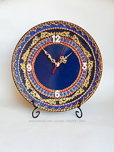 Керамічний текстурний годинник з оригінальним розписом, ручна робота.