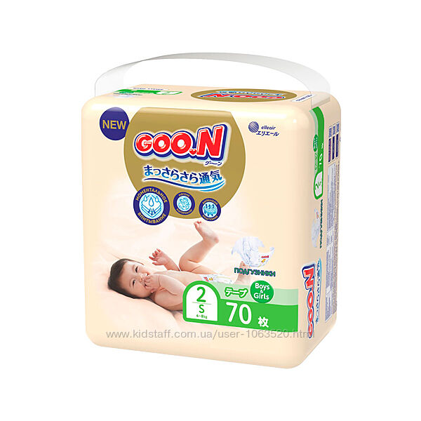 Подгузники Goo. N Premium Soft для детей S, 4-8 кг, 70 шт 863223