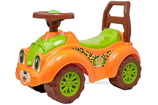 Машинка каталка толокар Леопардик помаранчевий, зелений ТехноК 3268 3428