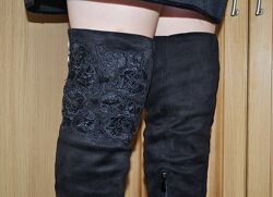 Черные ботфорты, высокие нарядные женские сапоги, 38 размер