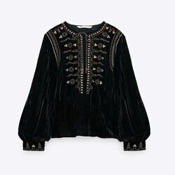 Шикарна оксамитова блуза з вишивкою Zara - ХЛ, але краще на М, Л