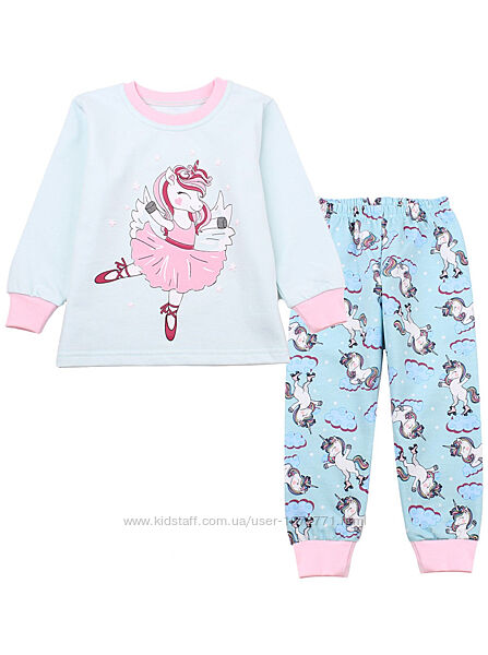 Утепленная пижама для девочки Фламинго Единорог мятная 329-328
