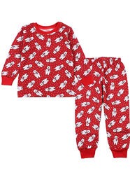 Новогодняя утепленная пижама Фламинго красная и темно-синяя 329-329