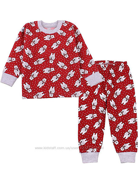 Утепленная новогодняя детская пижама Фламинго красная и темно-синяя 109-329