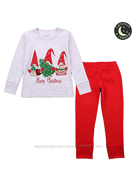 Пижама детская Фламинго Merry Christmas серый меланж 256-235