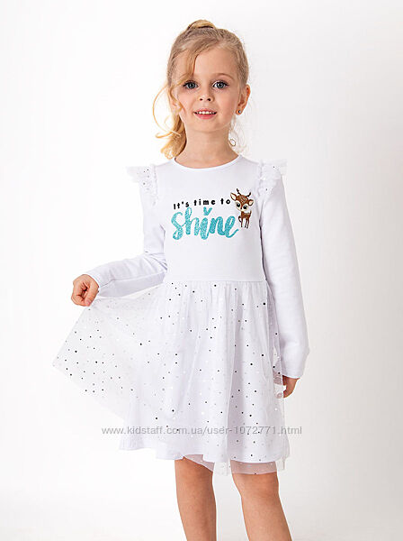 Трикотажное платье для девочки Mevis Оленёнок белое 3845