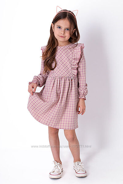 Платье с длинным рукавом для девочки Mevis розовое и сиреневое 4234