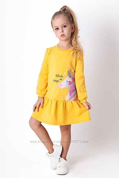 Трикотажне плаття для дівчинки Mevis Єдиноріг жовте 4301-03