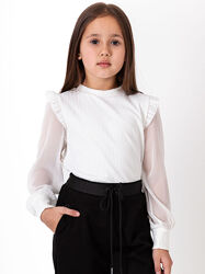 Трикотажная блузка для девочки Mevis белая и молочная 4171