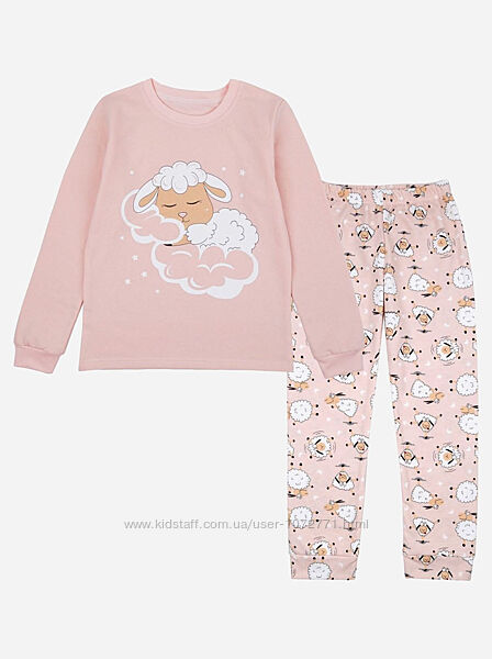 Утеплена піжама для дівчинки Фламінго Вівця персикова та рожева 329-028