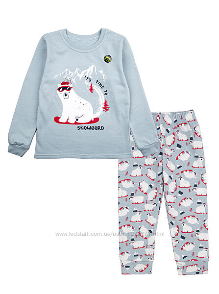 Утеплена піжама для хлопчика Фламінго Ведмедик Snowboard сіра 329-033